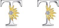 wholesale Sterling Silver Sunflower Initial Alphabet Letter Script Name Stud Earrings for Women-Initial T