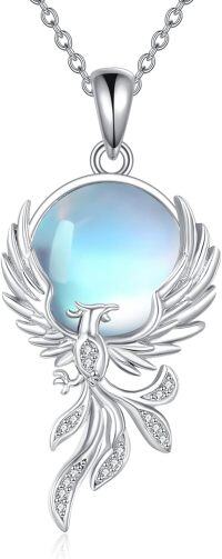 wholesale 925 Sterling Silver Blue Moonstone Phoenix Pendant Necklace for Women Elegant s-Phoenix Moonstone
