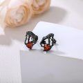 wholesale Black 925 Sterling Silver Heart Claw Stud Earrings with Red Crystal - Gothic Jewelry for Women and Men-0-1