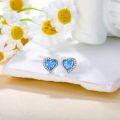 wholesale 925 Sterling Silver Heart-Shaped Blue Fire Opal & Cubic Zirconia Stud Earrings - 6MM-0-1