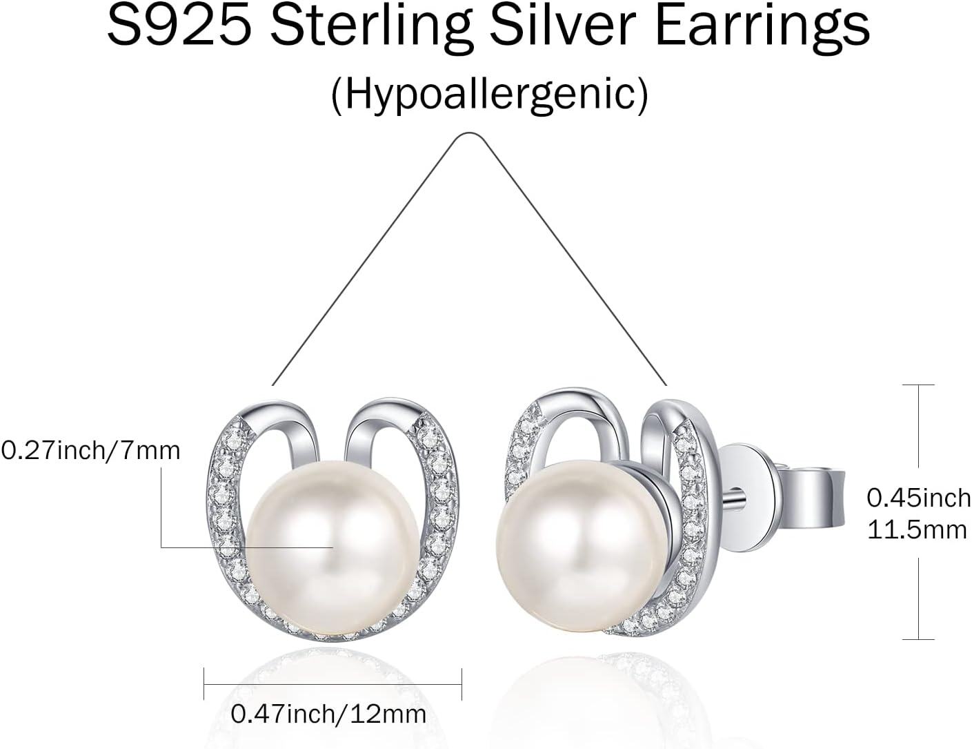 Sterling Silver Freshwater Pearl Stud Earrings for Women Mom Wife-0-5