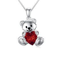 wholesale 925 Sterling Silver Crystal Teddy Bear Necklace Birthstone Jewelry Gift for Women-Red Crystal