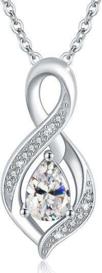 wholesale 925 Sterling Silver Infinity Birthstone Teardrop Pendant Necklace for Women-April
