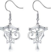 wholesale 925 Sterling Silver Hypoallergenic Eye Of Horus & Ankh Drop Earrings - Ancient Egypt s for Women-Silver