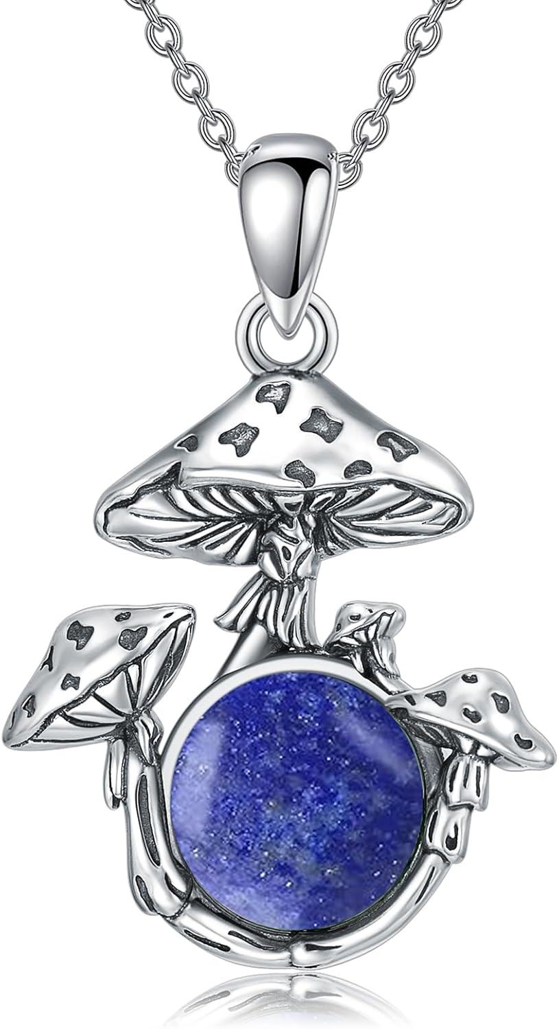  Sterling Silver Mushroom Necklace Jewelry Gift for Female Mushroom Lovers -Lapis lazuli