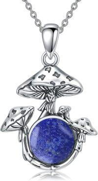 wholesale 925 Sterling Silver Blue Stone Mushroom Pendant Necklace s for Women-Lapis lazuli