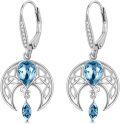 wholesale Sterling Silver Crystal Celtic Moon Dangle Earrings Birthstone Gift-0-30