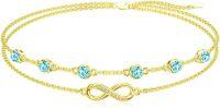 wholesale Sterling Silver Birthstone Women s Anklet Bracelets Infinity Butterfly Evil Eye Turtle Pineapple Starfish Heart-Bracelet 7"-9"-Infinity 03-Aquamarine-Yellow Gold