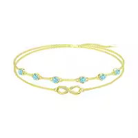 wholesale 925 Sterling Silver Birthstone Women s Anklet Bracelets Infinity Butterfly Evil Eye Turtle Pineapple Starfish Heart-Bracelet 7"-9"-Infinity 03-Aquamarine-Yellow Gold