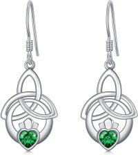 wholesale 925 Sterling Silver Birthstone Irish Celtic Claddagh Love Heart Drop Dangle Earrings-05-May-(Emerald)