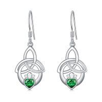 wholesale 925 Sterling Silver Birthstone Irish Celtic Claddagh Love Heart Drop Dangle Earrings-05-May-(Emerald)