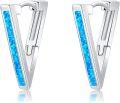 wholesale 925 Sterling Silver Blue Fire Opal Triangle Huggie Hoop Earrings for Women-0-0
