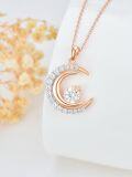wholesale Rose Gold 925 Sterling Silver Cubic Zirconia Crescent Moon & Star Pendant Necklace-0-3