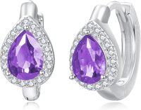 wholesale 925 Sterling Silver Birthstone Pear Teardrop Huggie Hoop Earrings for Women-February
