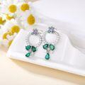 wholesale 925 Sterling Silver Green Emerald Drop Hoop Earrings with Purple Centerstone and Cubic Zirconia Accents-0-4