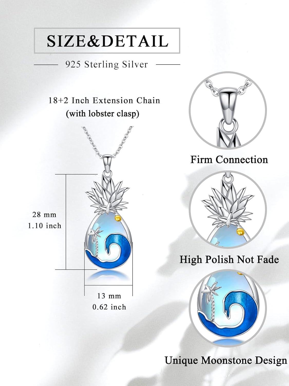 925 Sterling Silver Pineapple Ocean Wave Palm Tree Pendant Necklace for Women Girls Gifts-0-5