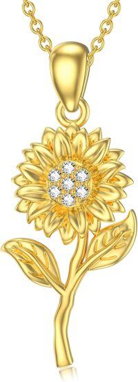 wholesale 14K Yellow Gold Moissanite Sunflower Pendant Necklace for Women-Sunflower