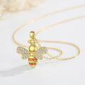 wholesale 925 Sterling Silver Plated Gold  Honeybee Pendant Necklace with Cubic Zirconia and Orange Stones-0-2