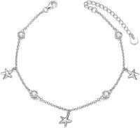 wholesale 925 Sterling Silver Starfish & Crystals Adjustable Ankle Anklet-E-Starfish