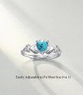 wholesale 925 Sterling Silver White Gold Plated Natural Heart Turquoise Claddagh Ring Adjustable Size 6-11-0-3