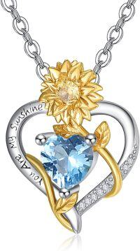 wholesale 925 Sterling Silver Sunflower Birthstone Necklace Heart Pendant Sunshine Jewelry Gift for Women-12 Dec