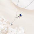 wholesale 925 Sterling Silver Heartbeat Crystal Blue Sapphire Pendant Necklace for Women-0-3