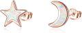 wholesale 925 Sterling Silver White Opal Crescent Moon & Star Stud Earrings Celestial s for Women Girls-0-0