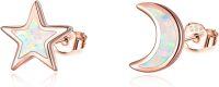 wholesale 925 Sterling Silver White Opal Crescent Moon & Star Stud Earrings Celestial s for Women Girls-01-Moon Star(Rose )