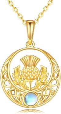 wholesale 14K Gold Thistle Flower Pendant with Blue Opal Stone Circle Chain Necklace for Women-cottish Thistle