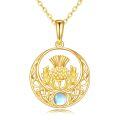 wholesale 14K Gold Thistle Flower Pendant with Blue Opal Stone Circle Chain Necklace for Women-0-0