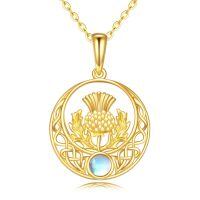 wholesale 14K Gold Thistle Flower Pendant with Blue Opal Stone Circle Chain Necklace for Women-cottish Thistle