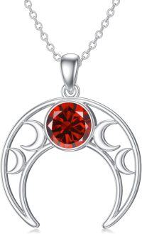 wholesale 925 Sterling Silver Triple Moon Pendant Necklace with Birthstone-July