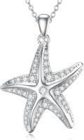 wholesale 925 Sterling Silver Starfish CZ Charm Pendant Necklace for Women Girls -0-0