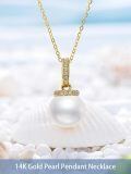 TOUPOP 14K Gold Pearl Necklace with Bow/Heart/Dolphin Pendant-0-1