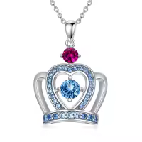 TOUPOP Sterling Silver Crystal Crown Necklace for Women-undefined