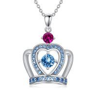 TOUPOP Sterling Silver Crystal Crown Necklace for Women-undefined