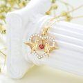 wholesale 14K Yellow Gold Ruby Hummingbird Heart Necklace for Women 16 +1 +1 -0-2
