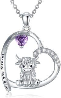wholesale 925 Sterling Silver Cow Heart Love You Forever Pendant Necklace for Women-Highland Cow