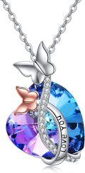 wholesale 925 Sterling Silver Blue Crystal Love You Butterfly Pendant Necklace Christian Gifts for Women-0-0