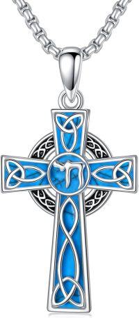 wholesale Sterling Silver Turquoise Celtic Cross Necklace Pendant Jewelry-Hebrew Chai