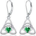 wholesale 925 Sterling Silver Celtic Knot Green Heart Drop Earrings  for Women Girls-0-0