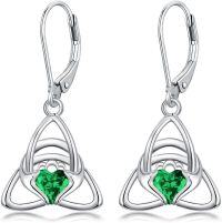 wholesale 925 Sterling Silver Celtic Knot Green Heart Drop Earrings  for Women Girls-Claddagh
