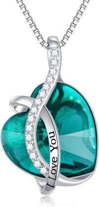 wholesale 925 Sterling Silver Austrian Crystal 12 Birthstone Heart Pendant Necklace for Women-F-May