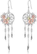 wholesale Sterling Silver Synthetic Moonstone Dream Catcher Dangle Earrings for Women Wife Mom Girls Birthday Gifts-0-44