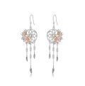 wholesale 925 Sterling Silver Dreamcatcher Rose Gold Flower Feather Drop Earrings-0-44