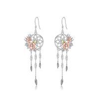 wholesale 925 Sterling Silver Dreamcatcher Earrings Wholesale With Rose Gold And Pink Gemstones-August