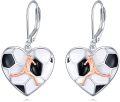 wholesale 925 Sterling Silver Heart Shaped Dangle Earrings with Football Design and Rose Gold Player Figurine - Sporty Gift for Women-0-0