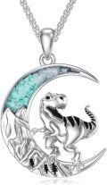wholesale 925 Sterling Silver T-Rex Dinosaur on Turquoise Crescent Moon Pendant Necklace-0-0