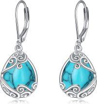 wholesale Sterling Silver Moonstone Leverback Teardrop Dangle Earrings for Women-G-Turquoise Filigree