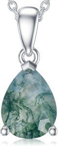 wholesale 925 Sterling Silver & 14k Gold Plated Teardrop Moss Agate Pendant Necklace for Women - Natural Stone  Set-0-0